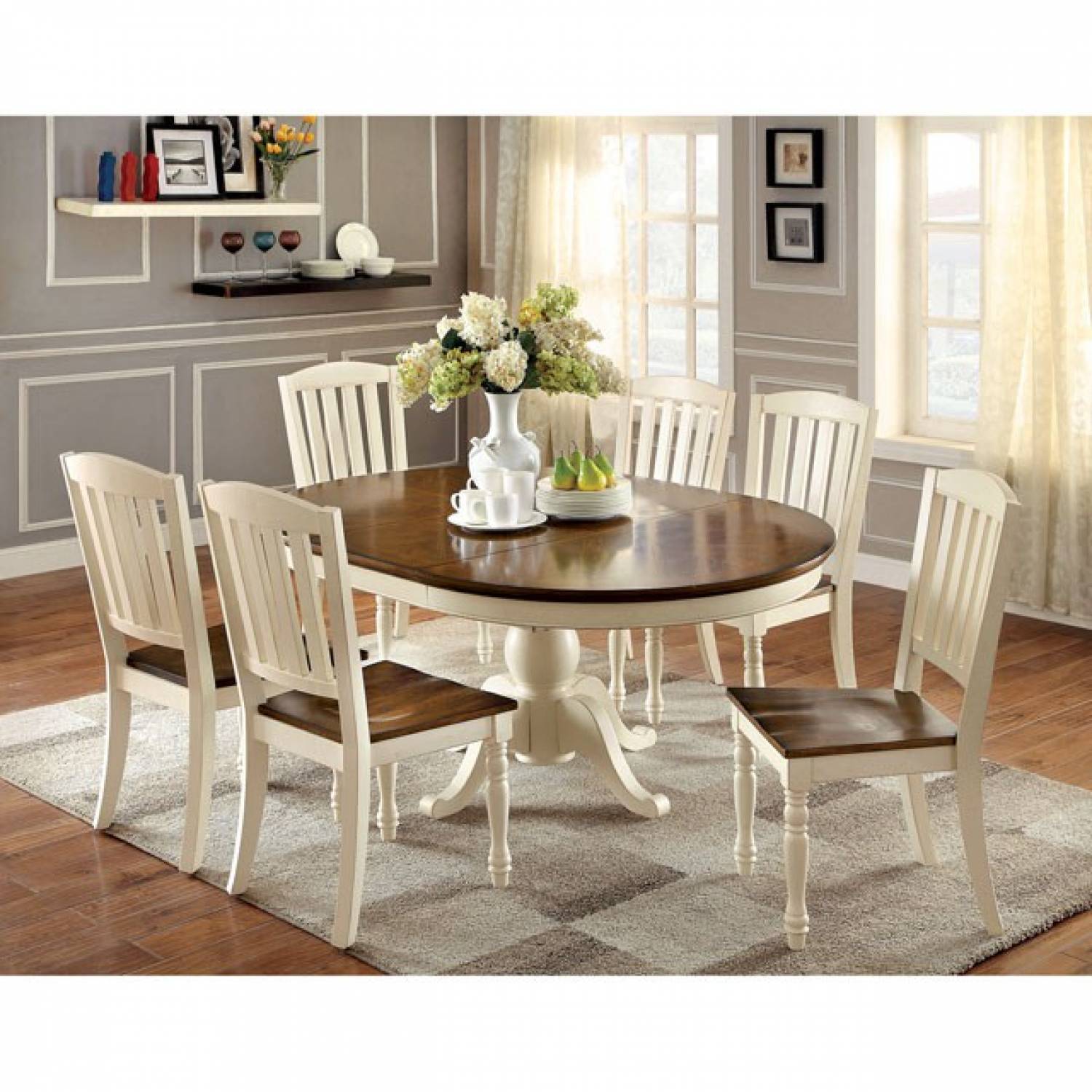 Harrisburg 7 Pc Set Vintage White Dark Oak Dining Table 6